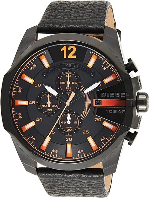 diesel only the brave watch|Diesel Only The Brave Chronograph Black Orange Leather Male .